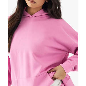 Sweat-shirt à capuche pour femme, 100% coton, manches longues, pull-over uni, décontracté - Product Image 4