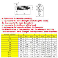 Vis autotaraudeuses à tête ronde hexagonale en acier inoxydable 304 haute résistance 8.8, finition noire, norme GB, emballage sous blister
