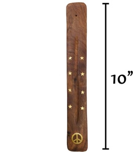 Porte-encens avec signe Plateau en bois Porte-brûleur d'encens avec incrustation en laiton pour bâtons d'encens Accessoires de méditation 10 pouces - Product Image 4