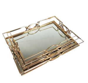 Plateau à miroir en verre et en métal Plateau à miroir de Noël en métal de forme ovale pour hôtels et décoration de table - Product Image 2