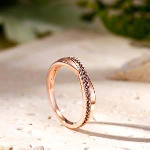 Jeulia Rose Gold Plated Sterling <b>Silver</b> Crossover Zircon Band <b>Ring</b> for Women - Product Image 6