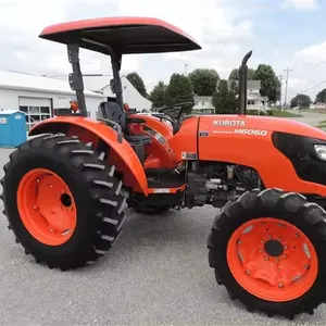 상당히 중고 4x4 휠 드라이브 50hp Kubota M6060 농장 트랙터 프론트 로더 부착 농업 기계 4wd 농장 트랙터