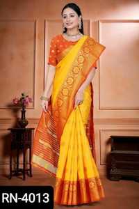 Vêtements ethniques attrayants pour mariage, Sari en soie Kanjipuram avec Designer palpu et Pure Zari Border Sari pour femmes - Product Image 4