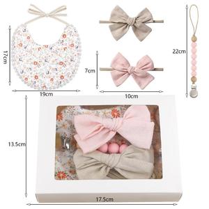 4 Pcs/Set Bavoirs en lin et coton pour bébé Bandeau élastique avec attache-<span class=keywords><strong>sucette</strong></span> pour bébé Accessoires pour bébé filles Coffret cadeau - Product Image 6