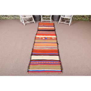 Turkish 2.5x9 ft <b>Rug</b>, <b>Runner</b> Vintage <b>Rug</b>, Orange Blue Polka dot <b>Rug</b> - Product Image 1