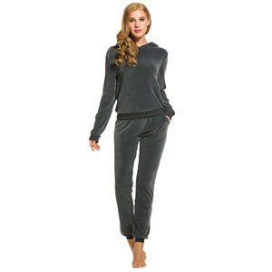 Sweat à capuche en velours décontracté pour femme, meilleur prix, nouveau, manches longues, jogging actif, survêtement en velours ajusté à capuche - Product Image 3