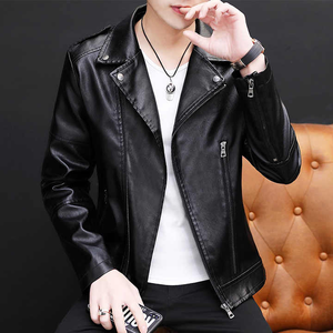 Blouson de moto en cuir personnalisé à revers avec fermeture éclair dans les poches latérales Blouson en cuir PU pour hommes - Product Image 5