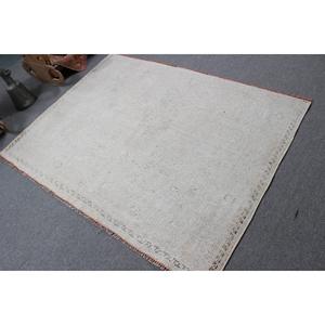 Tapis de 5,9 x 4,4 pieds, tapis turc vintage, tapis en laine blanc et rouge ombré - Product Image 2