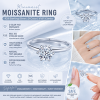 Bague de Mariage Ajustable en Argent S925 avec Pierre Moissanite 0,5 ct D VVS1, Design Classique, Bijoux Fins pour Femmes