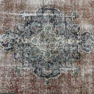 Turkish Vintage Rug 2.8x7.7 ft (85x236 cm), <b>Brown</b> Floral <b>Wool</b> Rug - Product Image 5