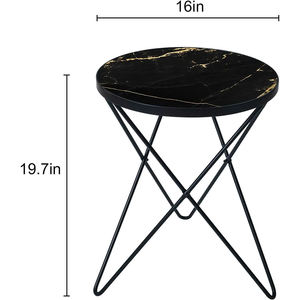 Juego de 2 Mesas Laterales Redondas Modernas con Efecto Mármol, Marco Dorado, Patas Negras - Product Image 4