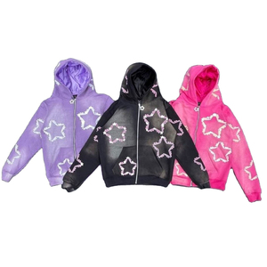 2025 nueva llegada Unisex mejor invierno Sun Fade impreso cremallera sudaderas con capucha y pantalón acampanado dentro de seda algodón polar trajes de chándal - Product Image 1