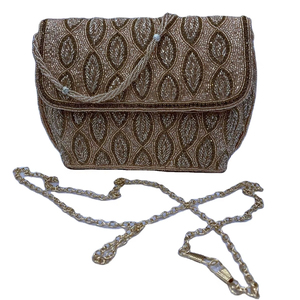 Élégant sac de soirée ethnique en jute et satin pour femmes, pochette de mariage à rabat, motif de pierre artisanal, sangle de chaîne de style tendance - Product Image 1