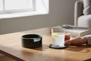 Ensemble de sous-verres en marbre noir et or Sous-verres en béton faits à la main - Product Image 5