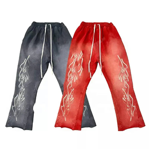 Chándal lavado con ácido personalizado 100% algodón Terry chándal de gran tamaño para hombre, conjunto de pantalones de chándal acampanados y Sudadera con capucha - Product Image 3