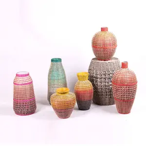 Vasos decorativos coloridos, vasos para mesa trançados, coloridos, vasos, sala de estar, feito à mão, tecido, eco amigável