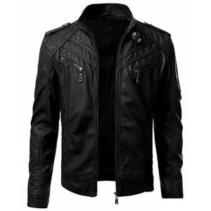 แจ็กเก็ตหนังขี่จักรยานสไตล์เมืองสำหรับผู้ชาย2025เข้ารูปลำลองปกสีดำสำหรับฤดูใบไม้ผลิ - Product Image 1
