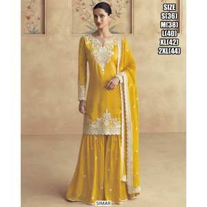 Punjabi bordado Sharara Palazo traje Dupatta con borlas cuello redondo mangas tres cuartos largo étnico Anarkali traje boda - Product Image 1