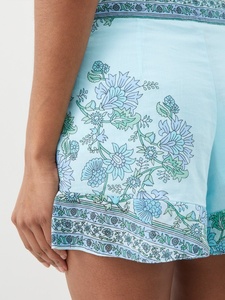 Robe sans manches en mousseline de soie écologique à imprimé floral bleu, manches bouffantes à volants, col carré, coupe ample, mini, style vintage, pour les vacances, pour femmes - Product Image 4
