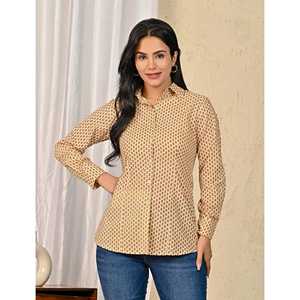 Chemise en popeline de coton crème pour femme avec motif brodé, taille unique du XL au 4XL, style formel de bureau - Product Image 6