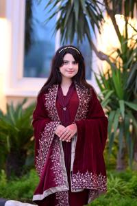 Luxury Maroon Velvet <b>Shawl</b> for Women Solid Heavy Embroidery Breathable Elegant Winter <b>Wrap</b> Hot Arrival Made Polyester - Product Image 6