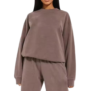 Nouveaux modèles de sweat-shirt et pantalon personnalisés survêtement 100% coton polaire 400Gsm femmes Slim Fit deux pièces ensembles femmes survêtement 2026 - Product Image 5