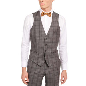 Completo da uomo Bar III slim-fit grigio/marrone a quadri con decorazioni a bottoni e gilet separato grigio, taglia XL - Product Image 1