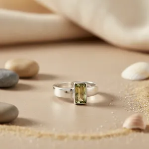 925 <b>Silver</b> Topaz <b>Ring</b> <b>Emerald</b> Cut Bezel Setting Minimalist Geometric Gemstone <b>Ring</b> Unisex Everyday Wear Bohemia Style Gift - Product Image 1