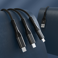 Cable USB 3 en 1 de PVC Negro de 1.2M para iPhone Tipo-C/Micro, para Carga y Transferencia de Datos de Teléfonos Móviles