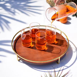 Bandeja de servicio de madera de lujo Bandeja de madera rústica de alta calidad Bandeja de servicio de vidrio de vino y jugo de diseñador - Product Image 4