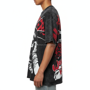 High Quality Eco-Friendly Heavyweight Boxy Oversized Streetwear T-<b>Shirt</b> Custom Screen Print Heavy Cotton Cropped Graphic <b>Men</b> - Product Image 2