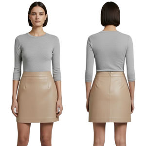 Women <b>Leather</b> Vintage Satin Slit Pencil Office <b>Skirt</b> Autumn Spring Streetwear High Waist Black Brown Bodycon <b>Mini</b> - Product Image 5