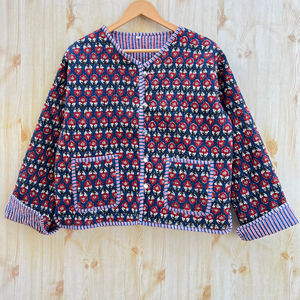 Veste matelassée en coton fleuri fait à la main réversible Boho manteau bloc impression Festival vêtements d'extérieur femmes cadeau de noël pour les proches - Product Image 1