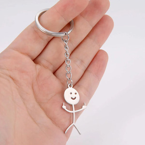Porte-clés Stickman Hip Hop Middle Finger en acier inoxydable pour hommes et femmes-Pendentif en argent pour sac Cadeaux de voiture - Product Image 6