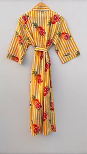 Women's Cotton Floral Block Print Kimono Robe Casual Summer Nightwear Bathrobe Beachwear Natural Washable Bridesmaid Dress for - Product Image 5