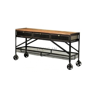 Carrito de Bar de 2 niveles con diseño antiguo de Color dorado y marrón, carrito de servicio de comida para restaurante de Hotel, carrito de lujo - Product Image 3