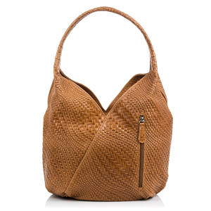 Sac à bandoulière Jesi pour femmes. Cuir véritable daim gravé entrelacement. 33x18x33cm. Fabriqué en Italie. - Product Image 1
