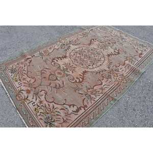 Alfombra turca Vintage de 5,6x8,7 pies, beige, marrón, área grande, respaldo de látex de lana, Patchwork para adolescentes, pasillo rectangular de Tabriz - Product Image 2