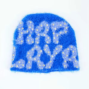 Nueva llegada Trending Jacquard Furry Mohair Beanie Hip hop Streetwear Knit Hat para invierno Cuffless Beanie Winter 2025/26 - Product Image 2