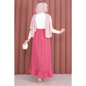 Pink Polka Dot Chiffon and Silk Ruffled Midi <b>Skirt</b> with <b>Elastic</b> Waist Breathable and Soft Featuring Digital Prints and Pleats - Product Image 5