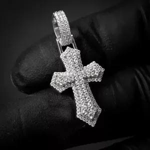 2pcs Moissanite Men's <b>Cross</b> Pendant <b>Charm</b> Real 14K White Gold Plated 925 Silver Fine Pendants & <b>Charms</b> - Product Image 5