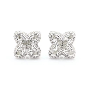 Wholesale Marquise Ear <b>Studs</b> Vvs Moissanite Iced Out Diamond Hip Hop Jewelry 925 Silver Clover <b>Stud</b> Earrings - Product Image 5