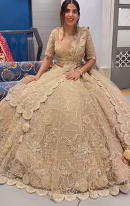 Vestidos de mujer de tela de encaje más vendidos bordado lentejuelas corte trabajo Cancan lienzo Patta indio pakistaní ropa Lehenga Choli - Product Image 3