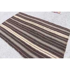 Tapis turc de 4,6 x 7,5 pieds, tapis Kilim abstrait marron - Product Image 3