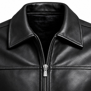 Veste en cuir noir pour homme, fermeture éclair, style motard, col rabattable, coupe-vent - Product Image 4