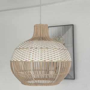 Lámpara Colgante Tejida de Ratán Natural y Blanco, Luces Decorativas Bohemias - Product Image 4