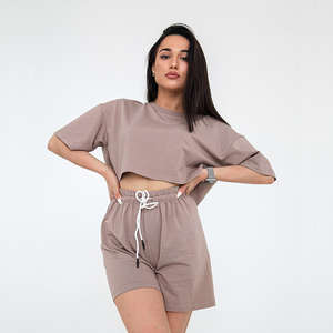 Custom <b>Women's</b> Summer Solid Color Fashion Boxy Fit Casual <b>T</b>-<b>Shirt</b> <b>and</b> <b>Shorts</b> Sports Suit Two Piece <b>Women's</b> <b>T</b>-<b>shirt</b> <b>Set</b> - Product Image 1