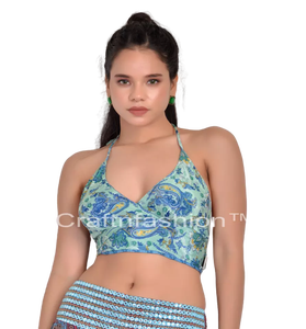 Ladies Summer Bohemian Floral Pattern Crepe Reversible A-Line Bikini Top Plus Size V-neck Beach Wear Sale! Soie à la mode - Product Image 3