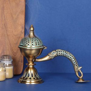 HF Crafts' Luxurious Mid-East Brass <b>Tealight</b> Incense Burner Handmade and Hand Painted Cheap Religious Incense Pot - Product Image 6