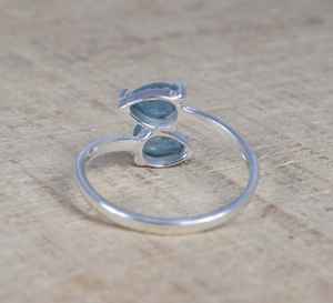 Aqua <b>Tourmaline</b> Sterling Silver Adjustable Ring Boho Gemstone Jewelry Rhodium Plated Luxury US Size 9 Handmade Gift for Women - Product Image 5